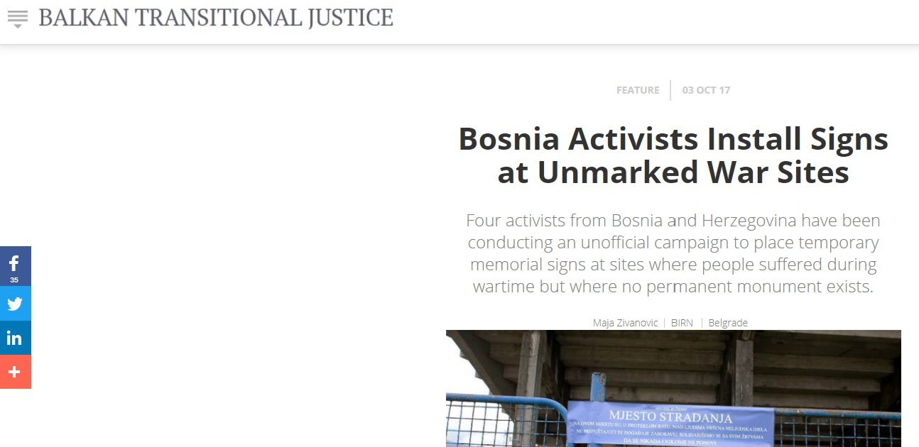 Bosnia Activists Install Signs at Unmarked War Sites – by BalkanInsight