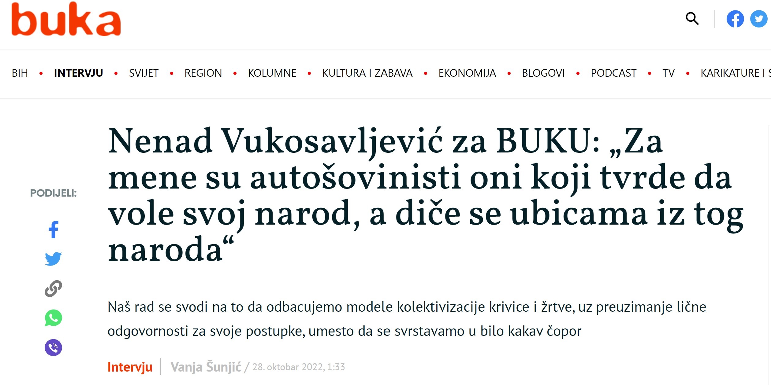 Nenad Vukosavljević za BUKU
