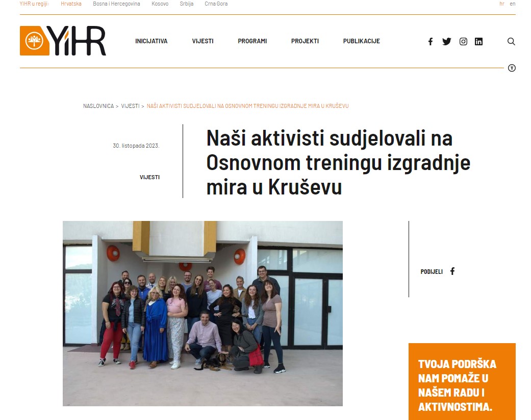 YIHR Hrvatske o utiscima svojih aktivista na 45. Osnovnom treningu CNA